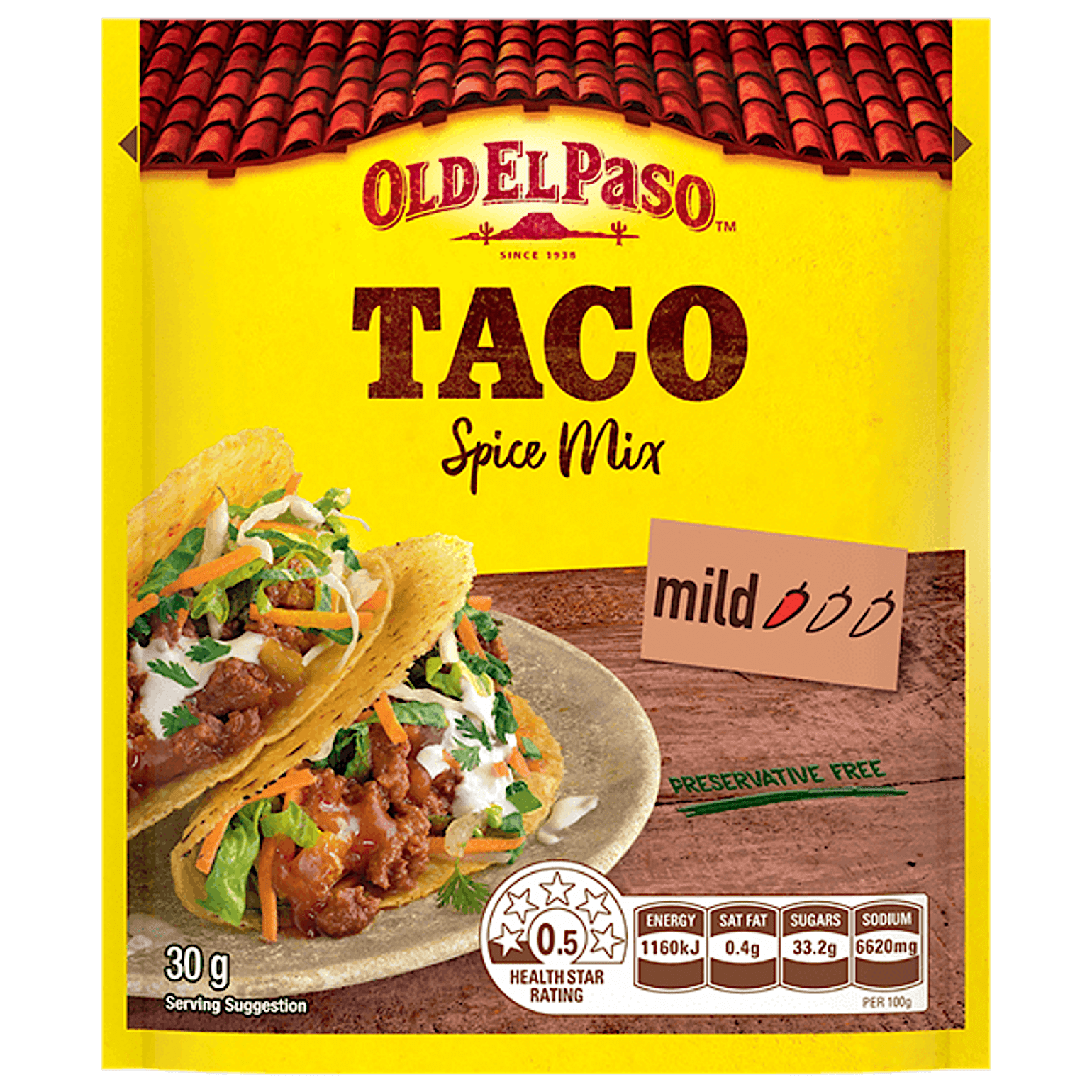 a pack of Old El Paso's taco spice mix mild (30g)